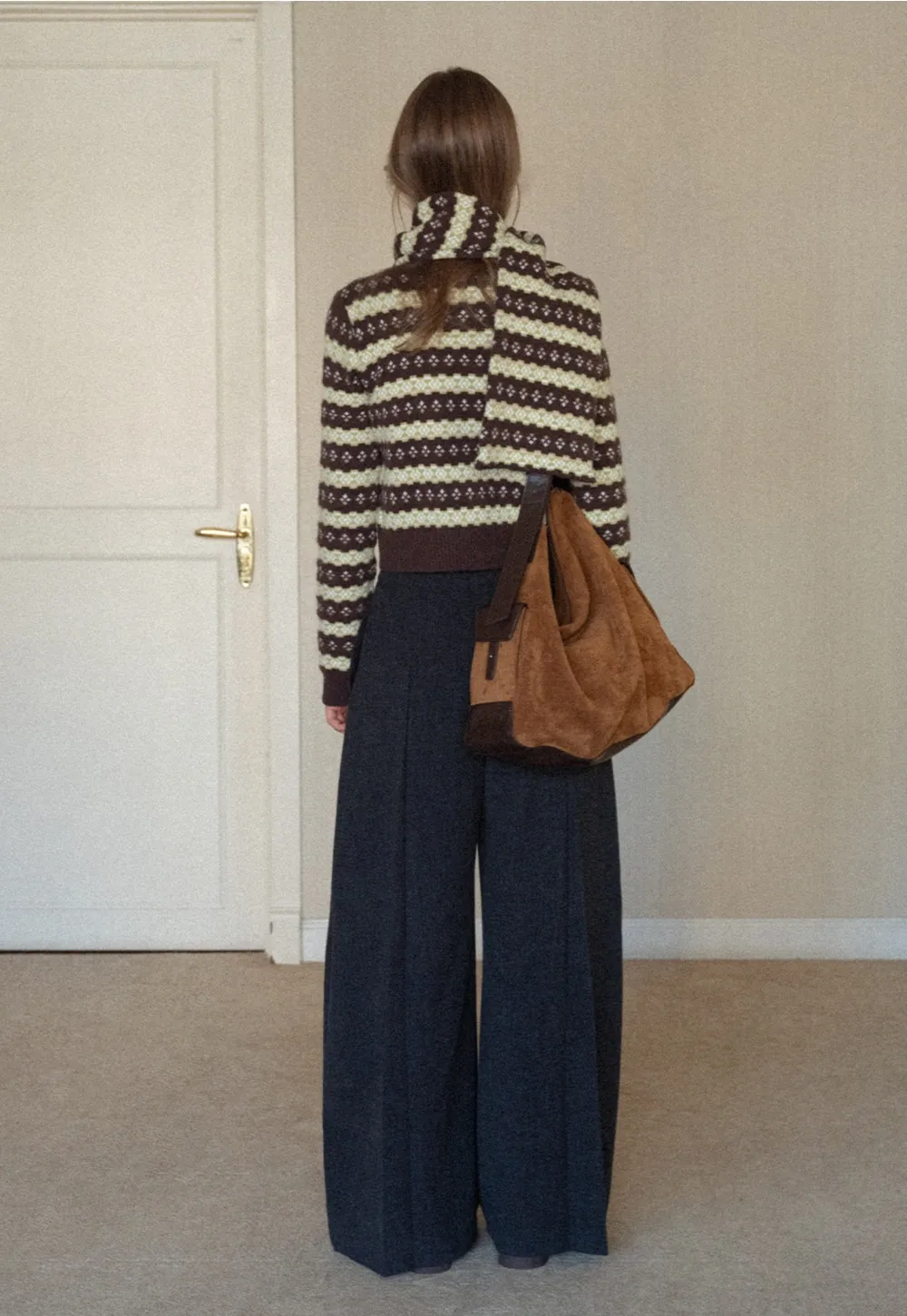 Women Warm Knit Cardigan Set Vintage Striped Style