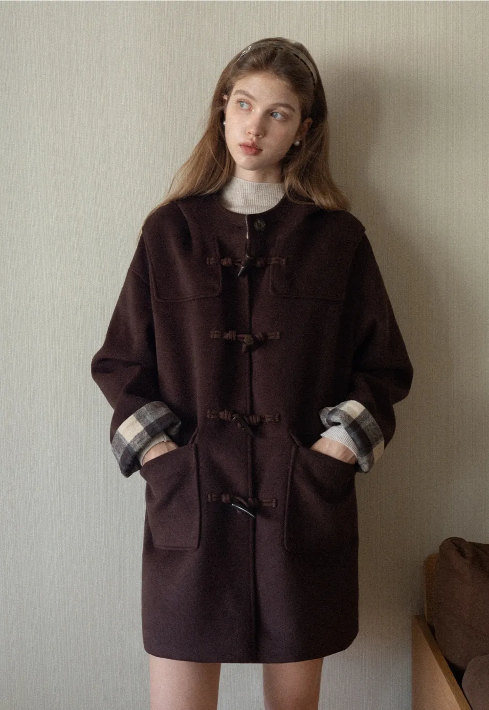 Women Winter Wool Coat Hooded Duffle Outerwear
