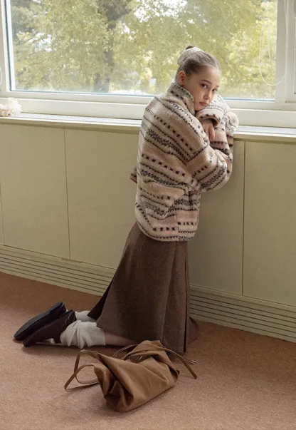 Women Vintage Fleece Jacket Striped Warm Outerwear