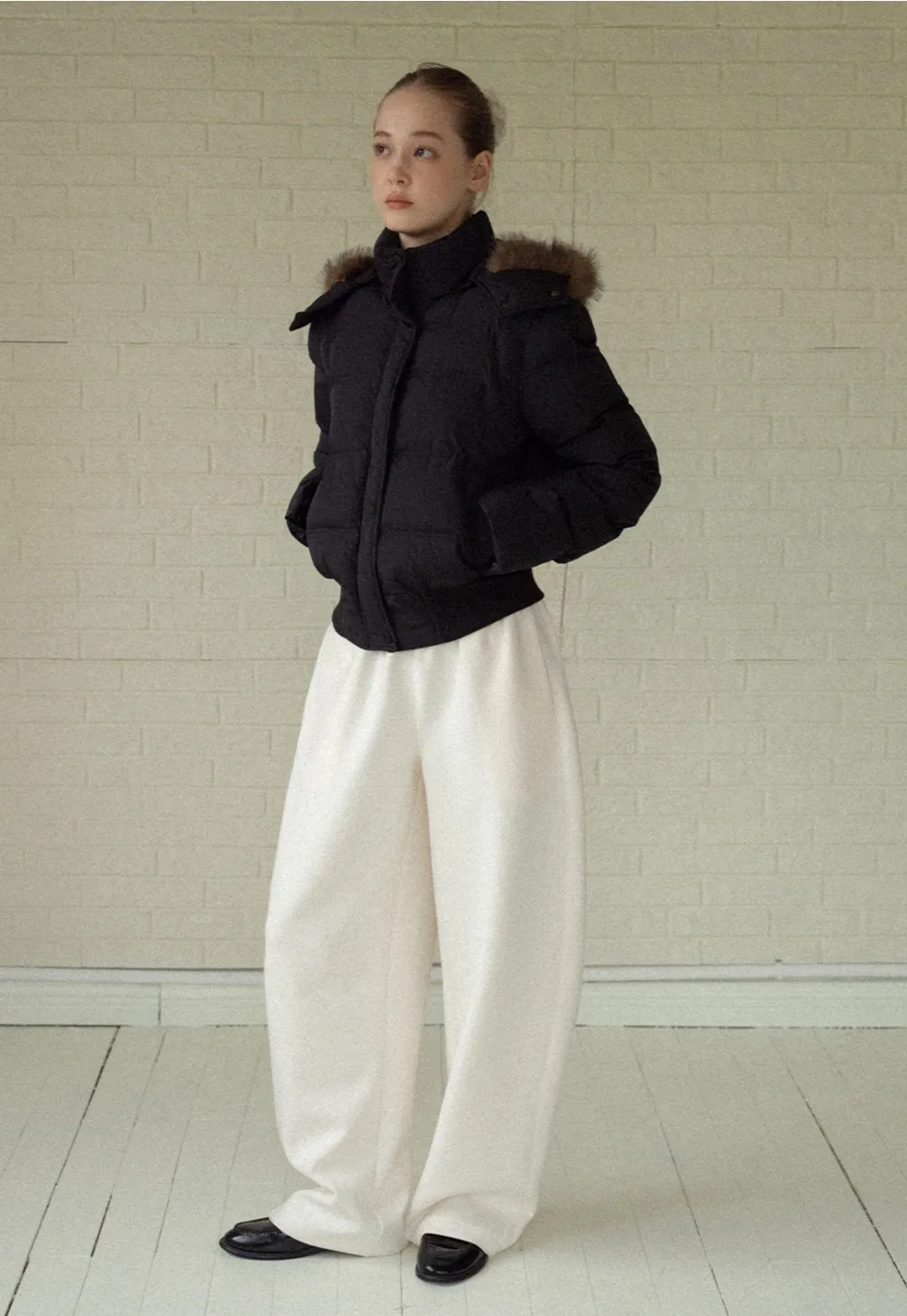 Stylish Black Winter Coat Jacket with Fur Hood