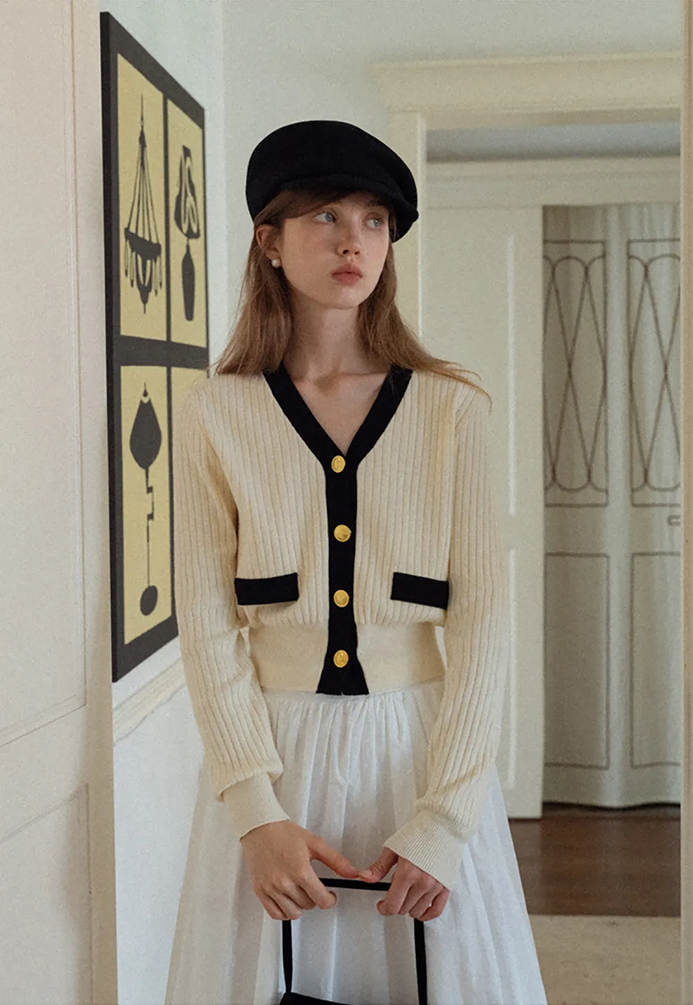 Contrast Trim Ribbed Knit Cardigan