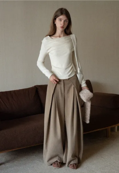 Womens Long Sleeve Drape Neck Top