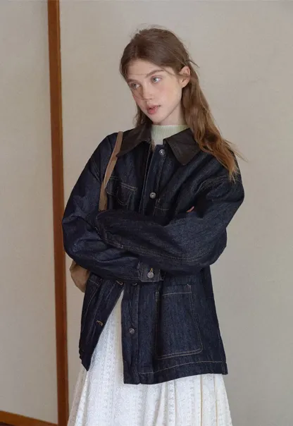 Denim Jacket with Contrast Collar