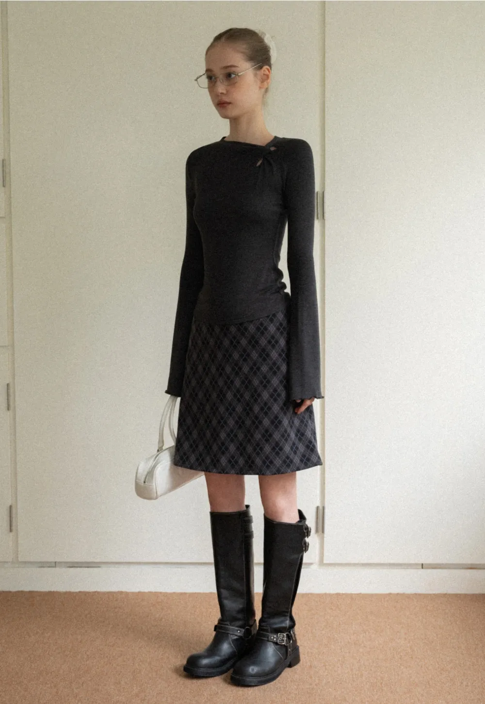 Women Gray Knot Detail Long Sleeve Top