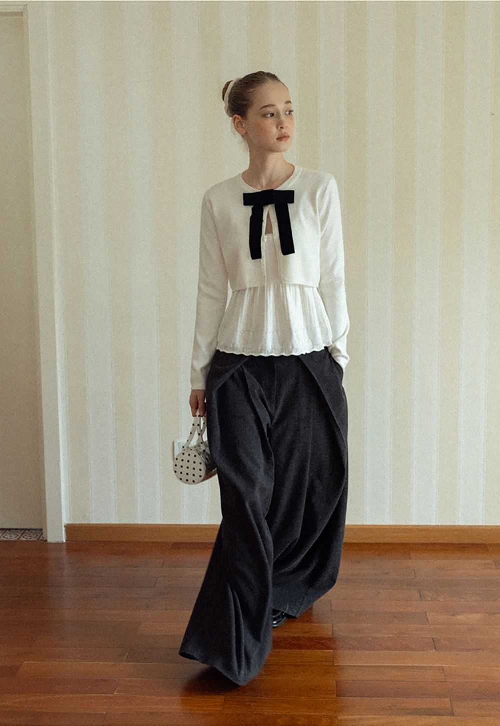 Chic White Cardigan with Bow Tie and Matching Camisole