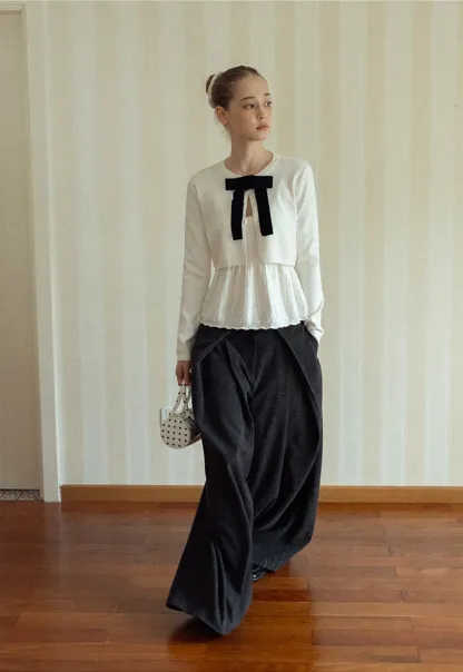 Chic White Cardigan with Bow Tie and Matching Camisole