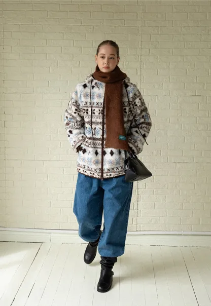 Women Patterned Fleece Jacket with Hood