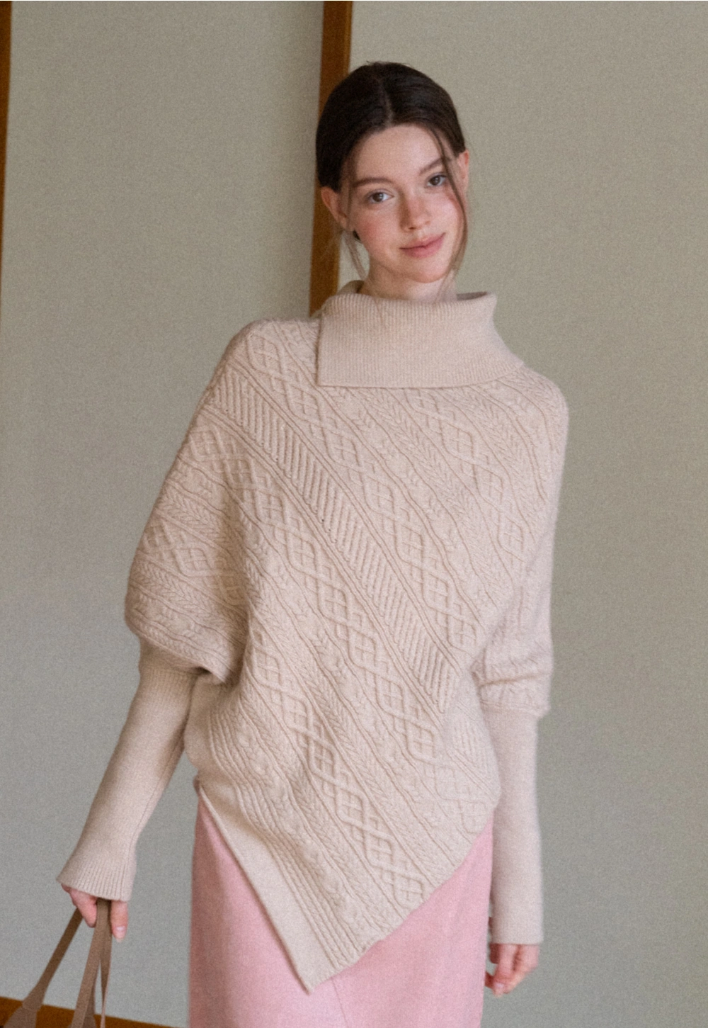 Warm Cable Knit Sweater Poncho for Women