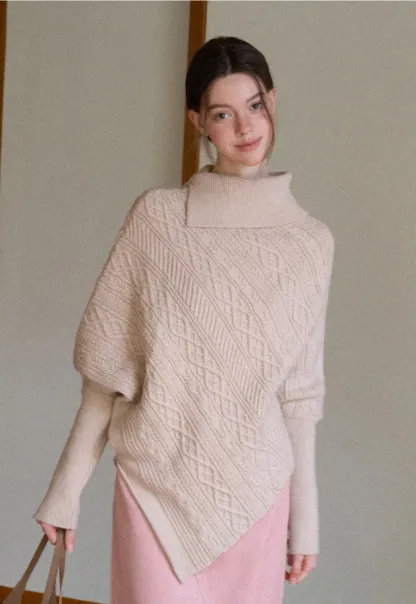 Warm Cable Knit Sweater Poncho for Women
