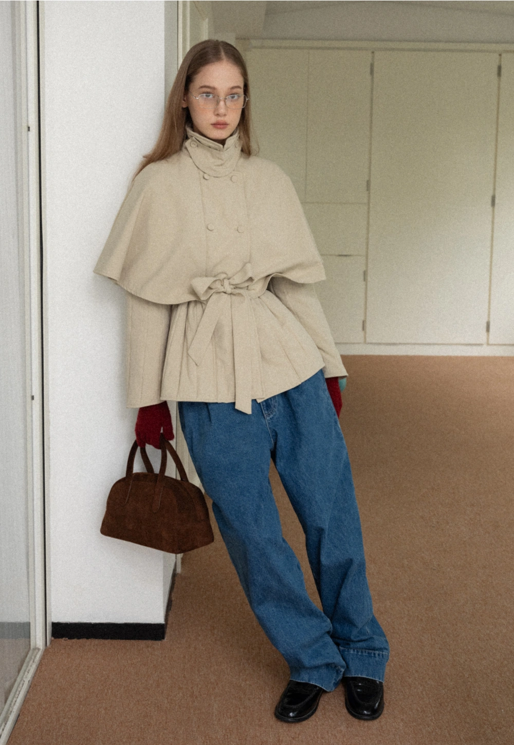 Trench Coat with Belt and Cape Sleeves for Women