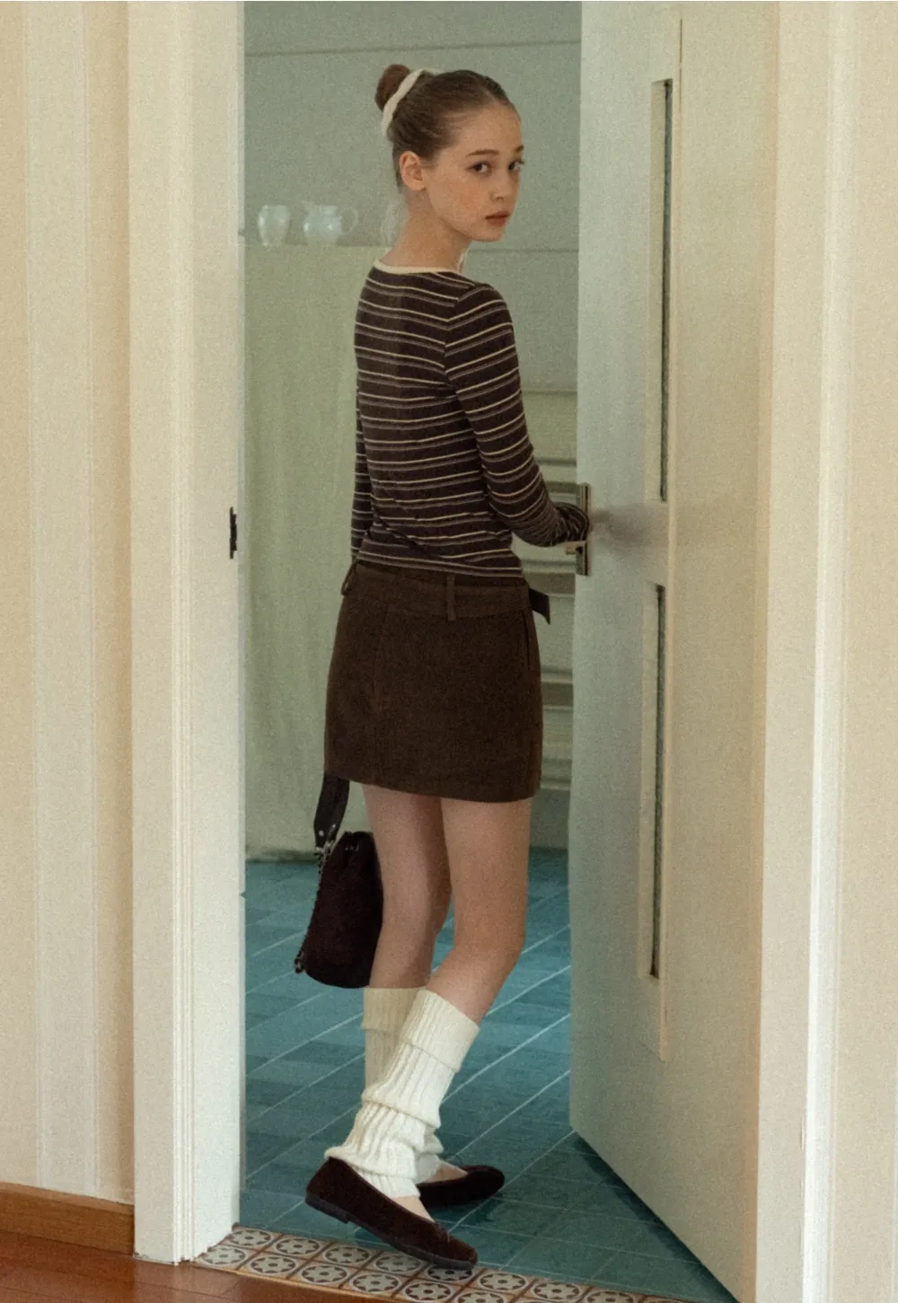 Women Striped Long Sleeve V-Neck Top