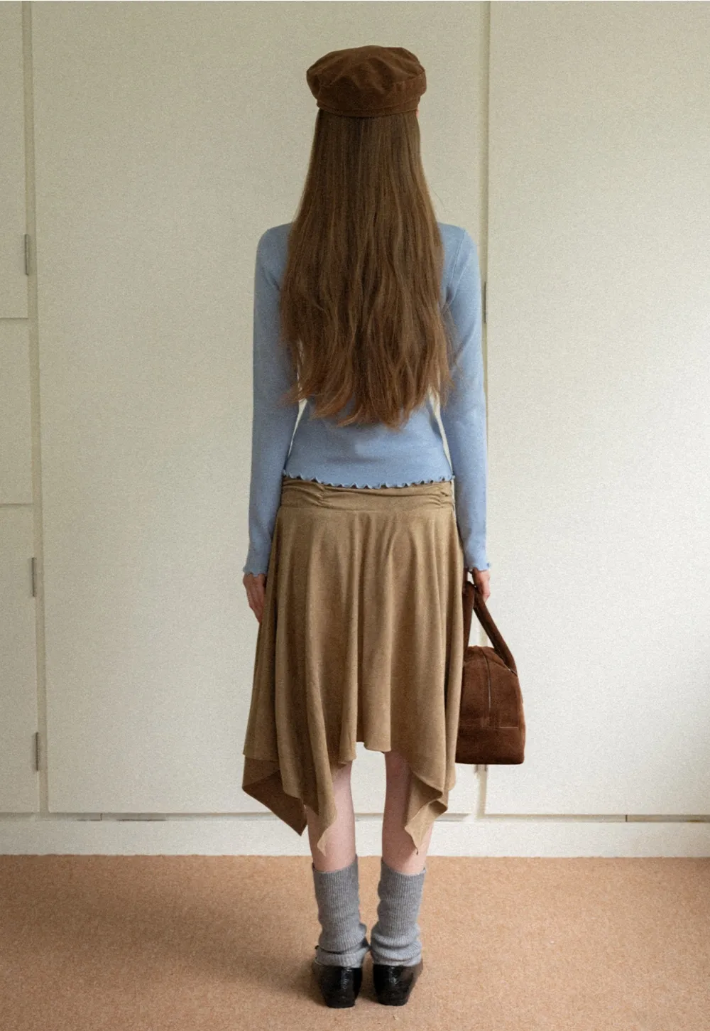 Chic Light Blue Ruffle Trim Turtleneck Sweater