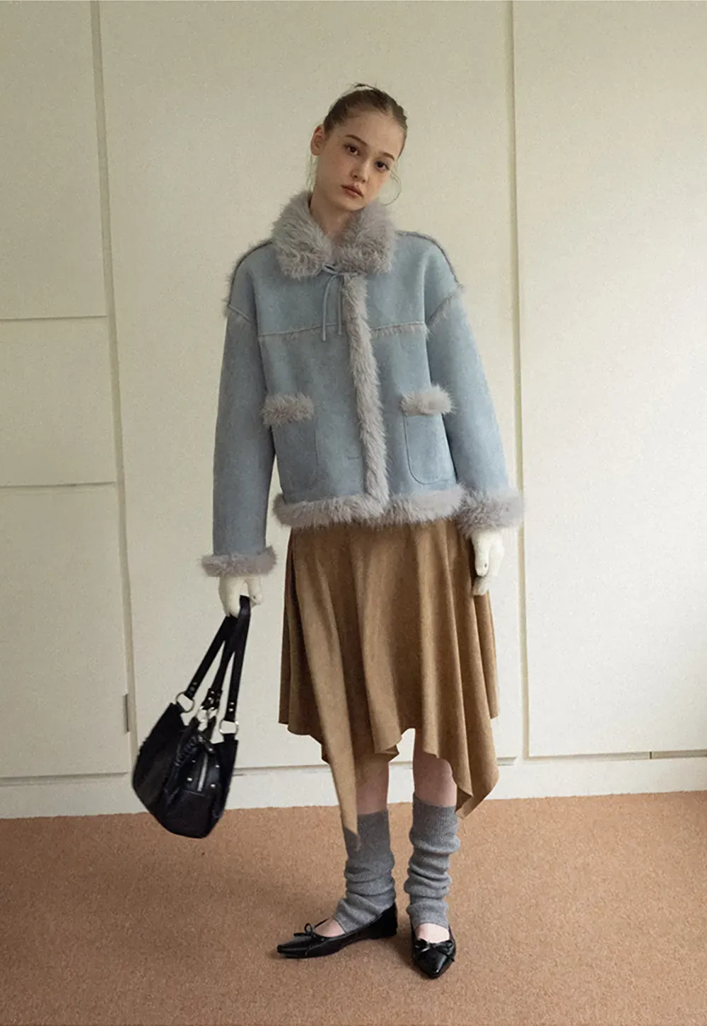 Faux Suede Jacket with Faux Fur Trim