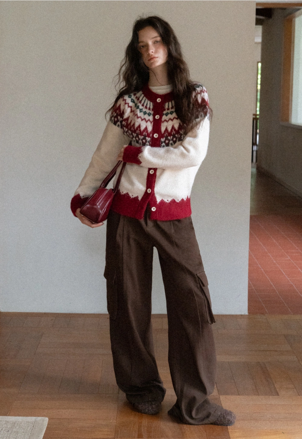 Women Brown Wide-Leg Cargo Pants with Pockets