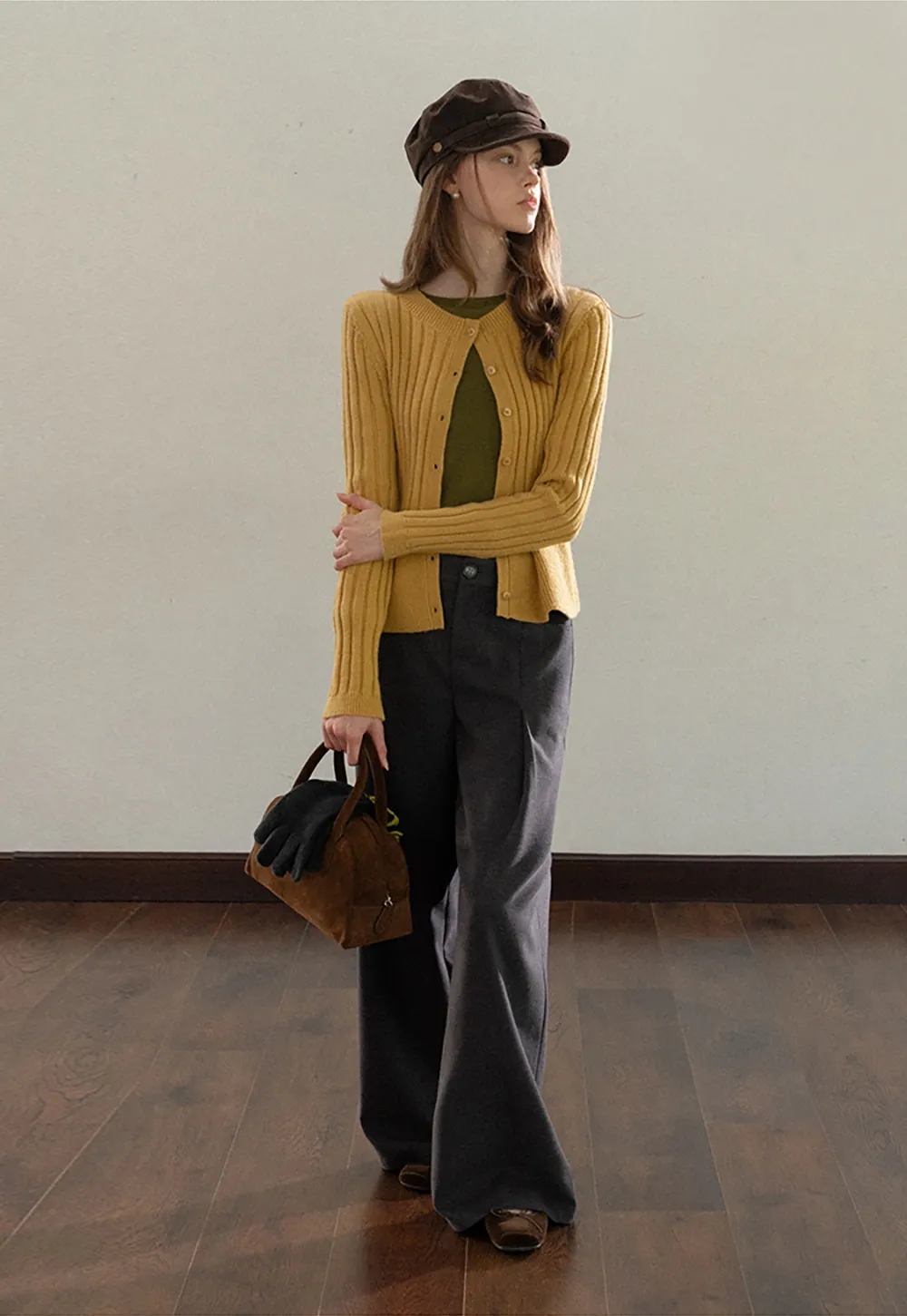 Women Ribbed Cardigan with Button Front