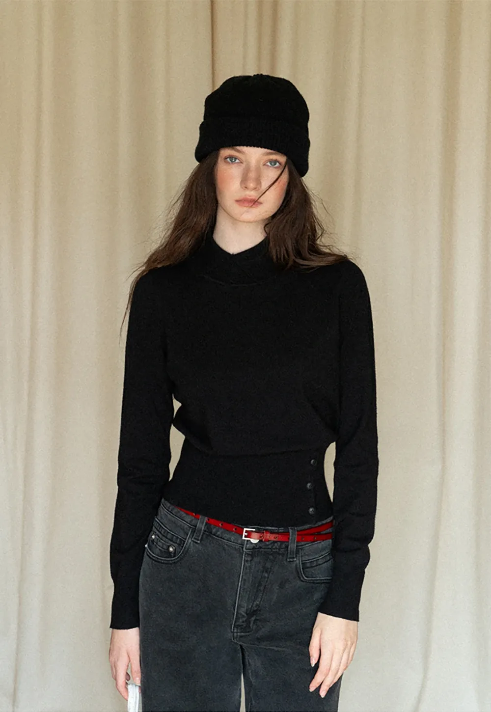 High-Waisted Black Wide-Leg Denim Jeans