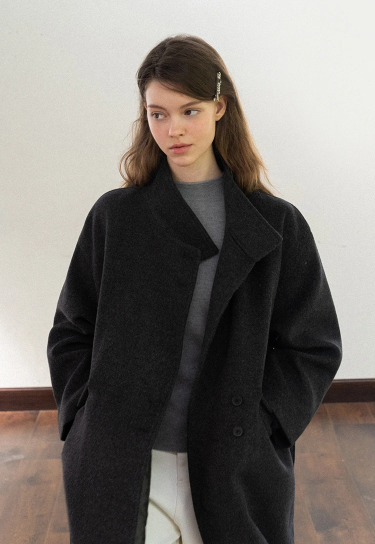 Padded Stand-Collar Wool Coat