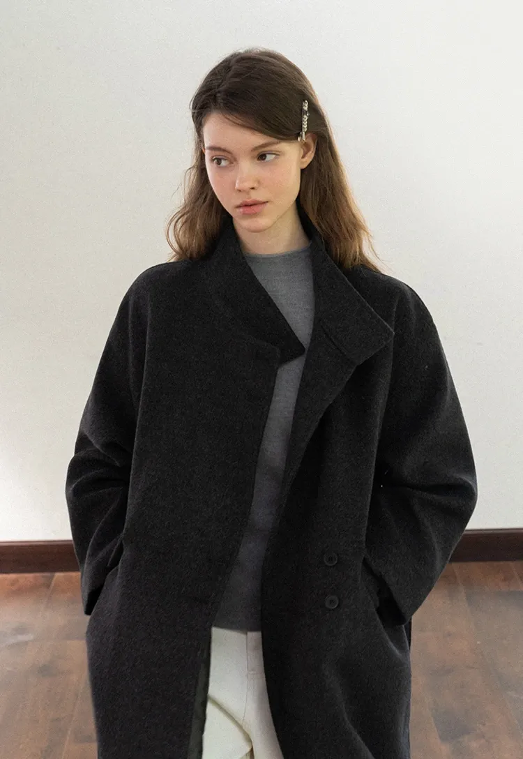 Padded Stand-Collar Wool Coat