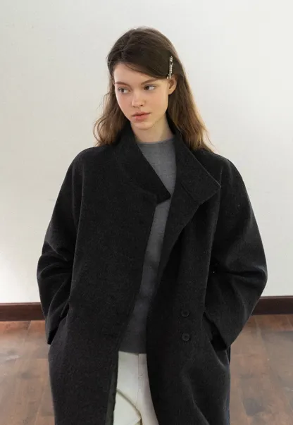 Padded Stand-Collar Wool Coat
