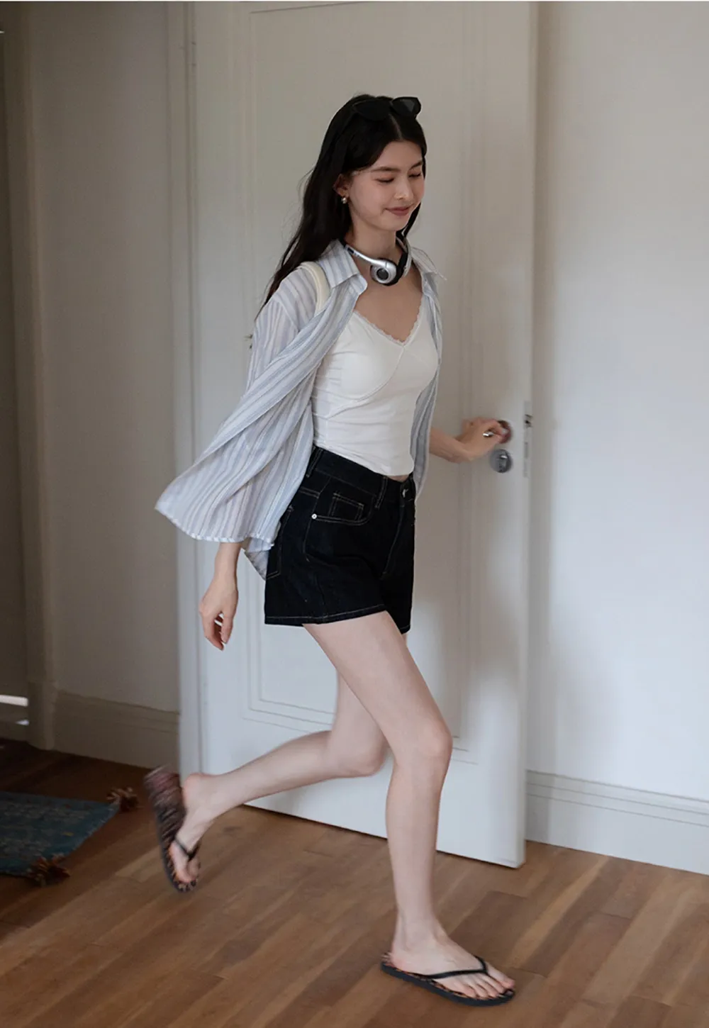 Breathable Cotton Striped Long Sleeve Shirt for Women