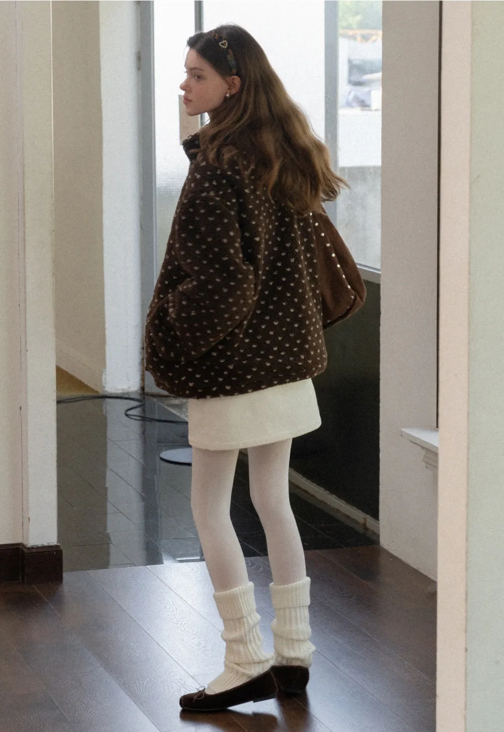 Women Cozy Fleece Jacket with Cute Heart Pattern