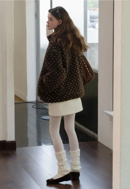 Women Cozy Fleece Jacket with Cute Heart Pattern