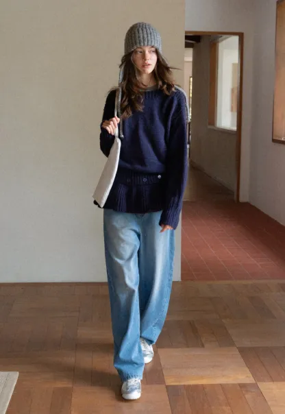 Trendy Women Sweater with Loose Detachable Hem