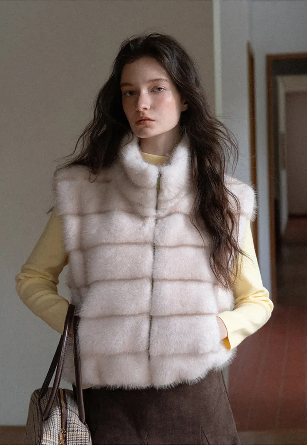 Ruffled Hem Suede A-Line Skirt