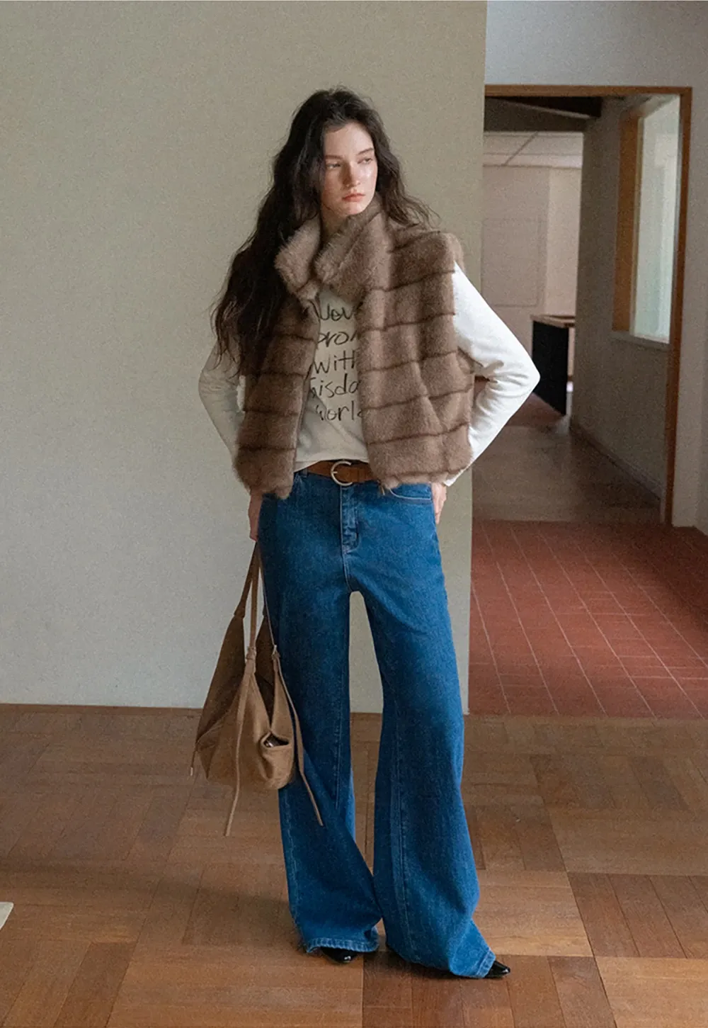 Layered Fuzzy Stand-Collar Vest