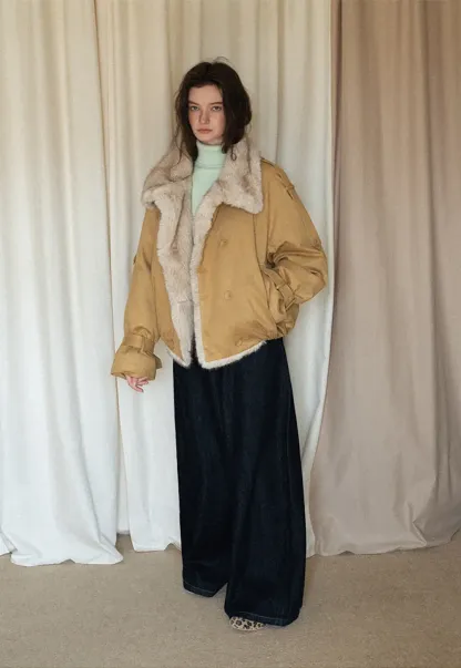 Double-Breasted Faux Shearling Jacket