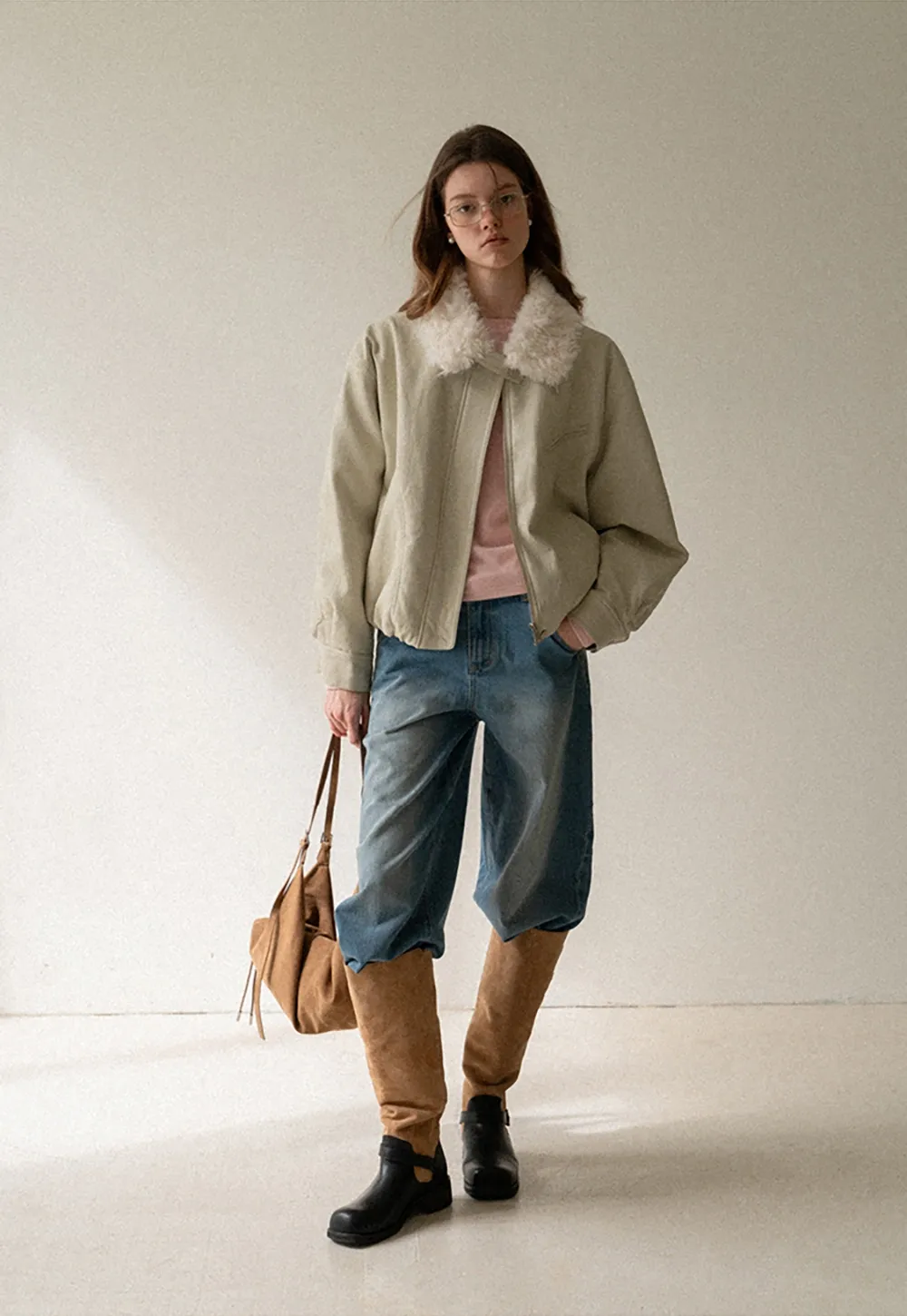 Casual Jacket with Faux Fur Collar for Women