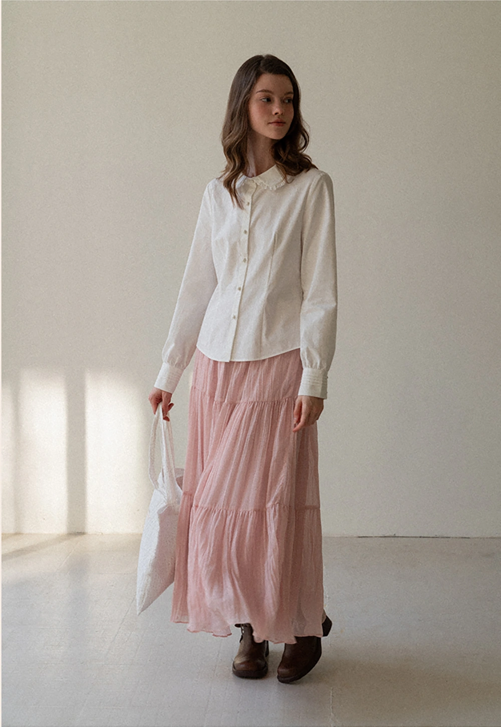 Classic White Blouse with Lace Collar