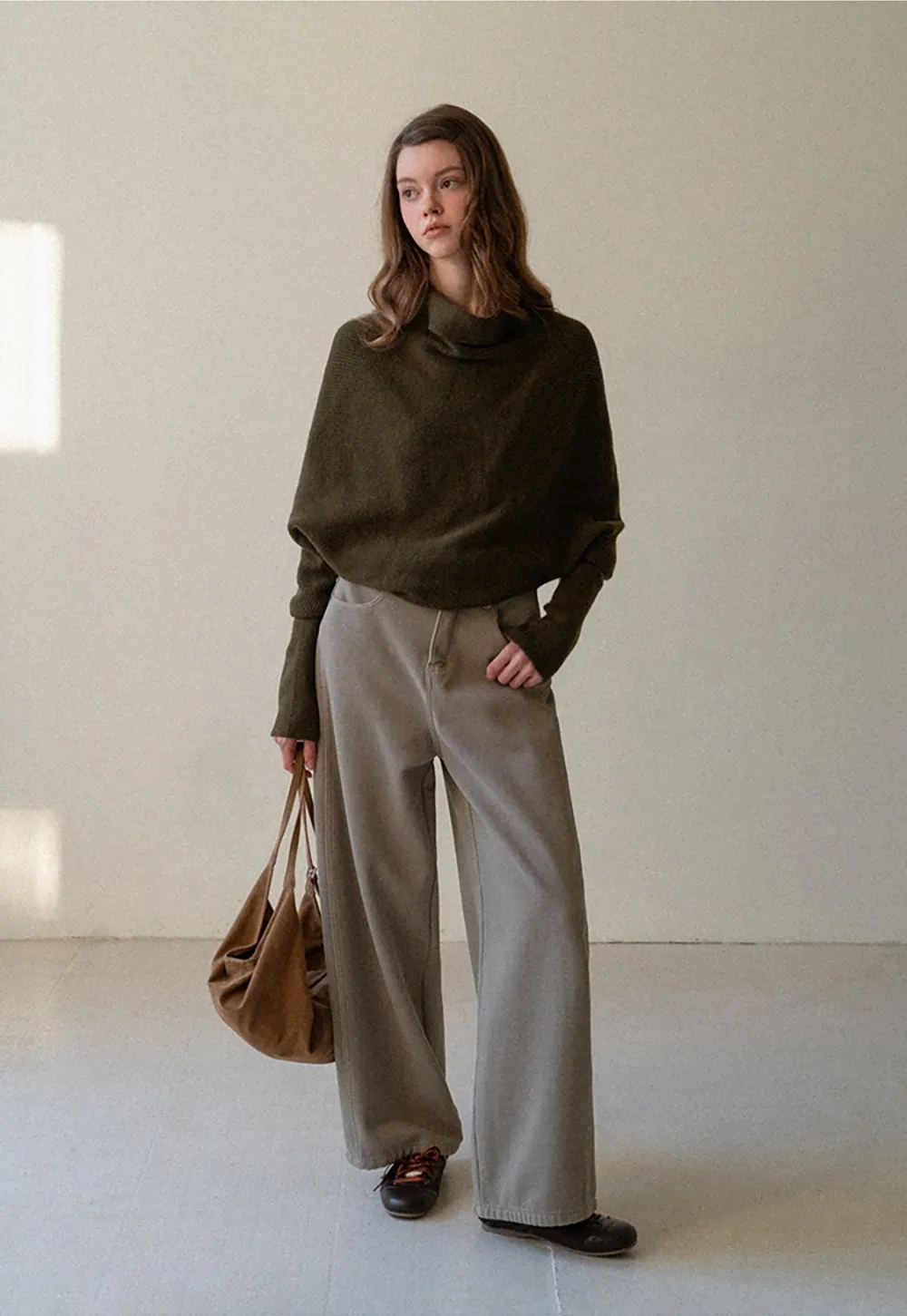 Modern Wrap Mock Neck Knit Top with Long Sleeves