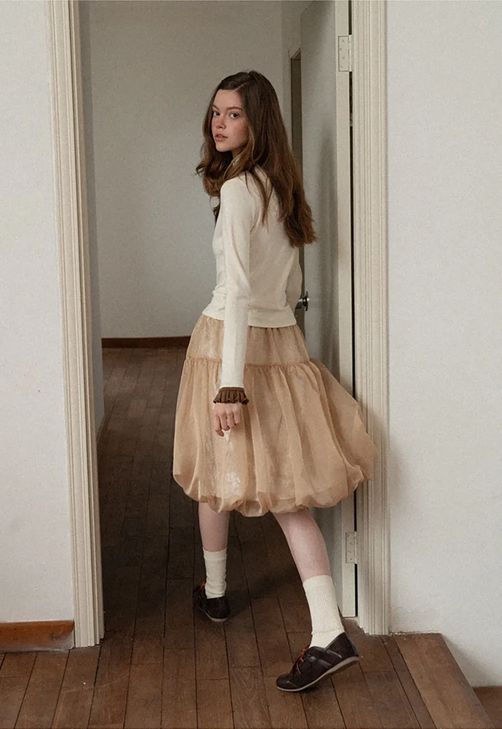 Soft Turtleneck Top with Ruffled Sleeve Cuffs