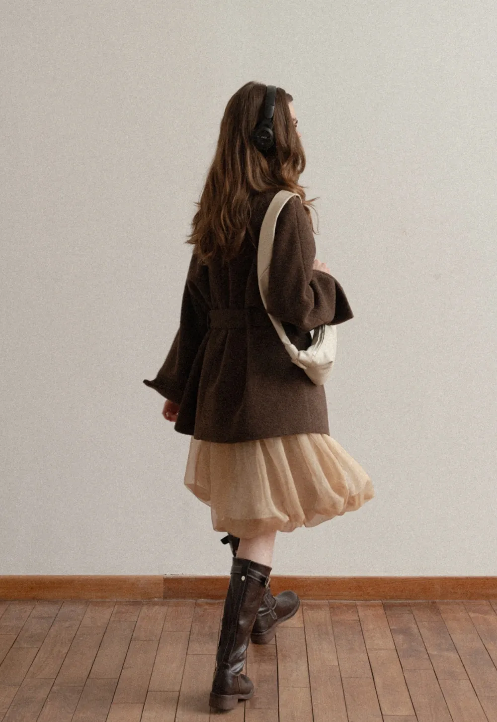 Winter Woolen Coat with Belt and Button Fastening