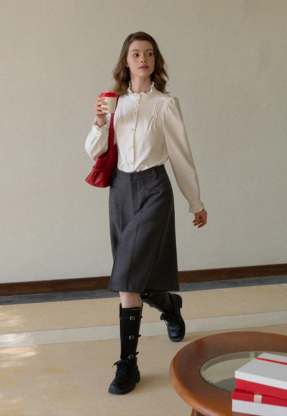 Long Sleeve Blouse with Ruffle Trim