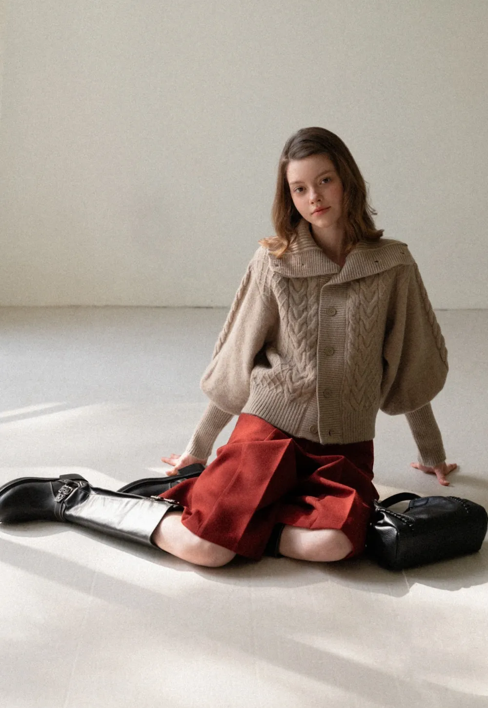 Chunky Knit Cardigan with Balloon Sleeves