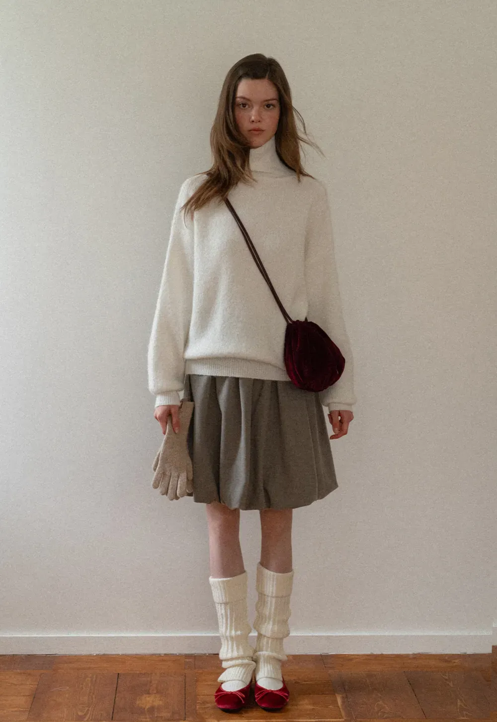 High-Neck Melange Knit Sweater