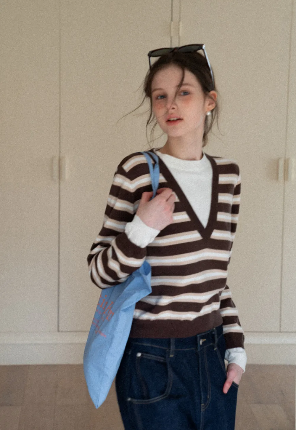 Layered V-Neck Striped Sweater