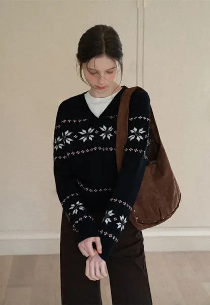 Fair Isle V-Neck Knit Sweater