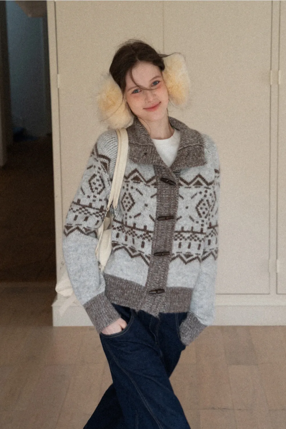 Vintage-Inspired Fair Isle Turtleneck Knit Sweater