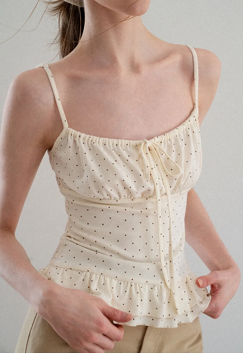 Polka Dot Drawstring Square Neck Tank Top