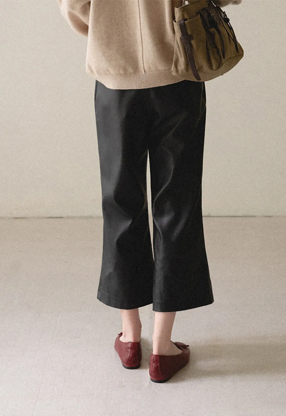 Pleated Wide Leg Leatherette Casual Pants