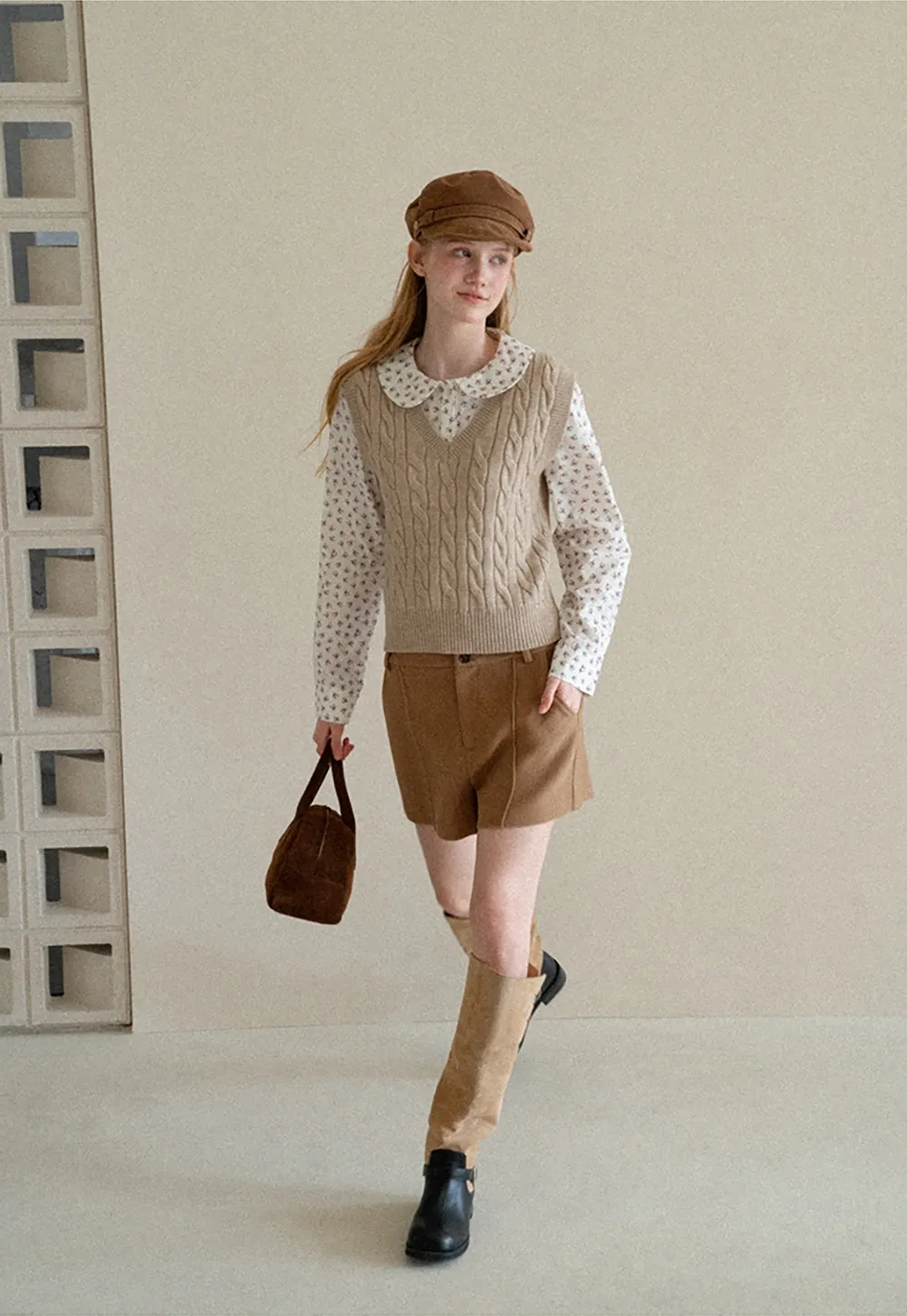 Cable Knit V Neck Sleeveless Sweater