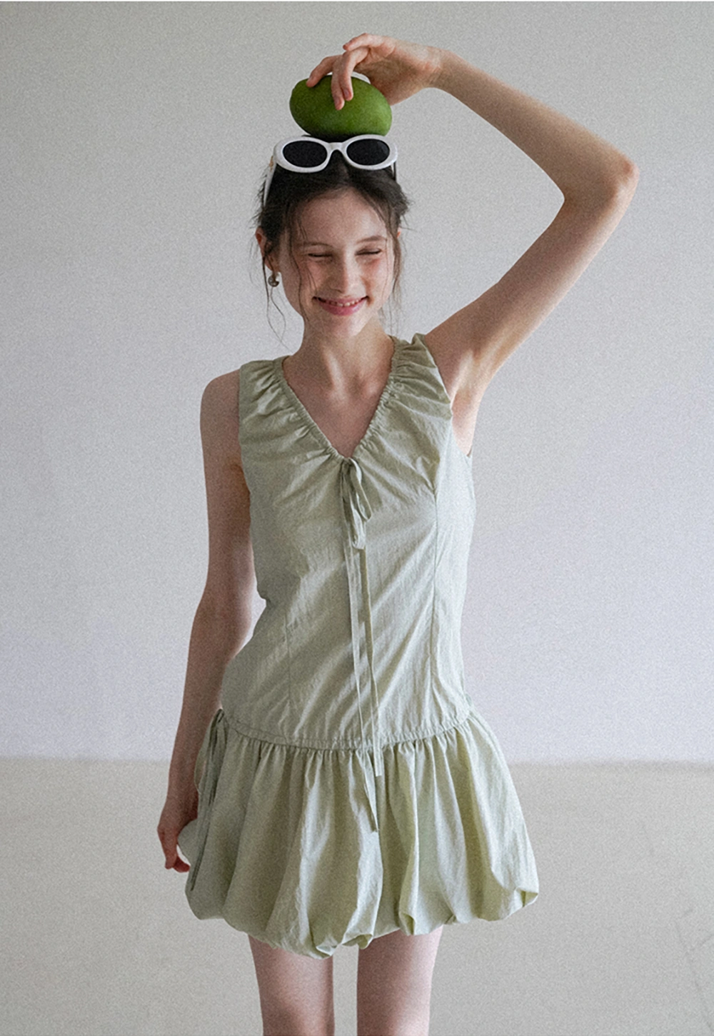Women's Ruffle V-Neck Bubble Hem Mini Dress