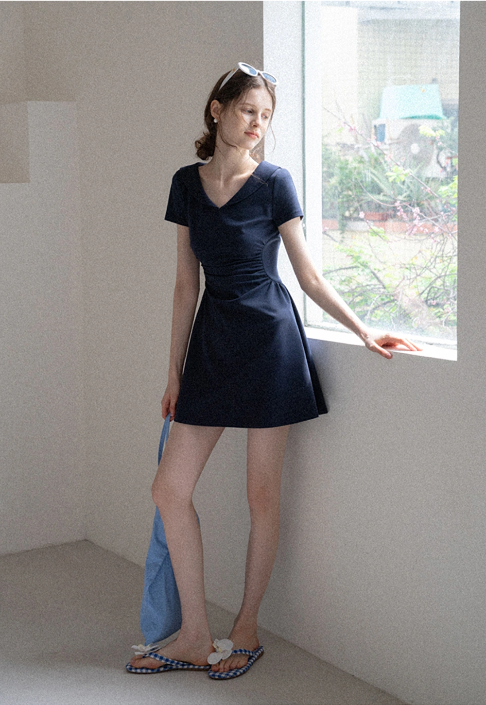 Women’s Sailor Collar Ruched Mini Dress