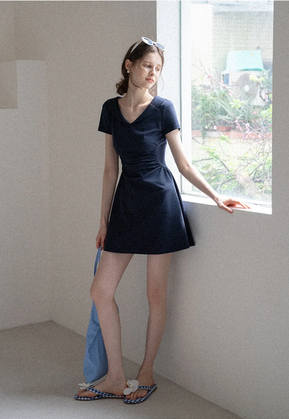 Women’s Sailor Collar Ruched Mini Dress