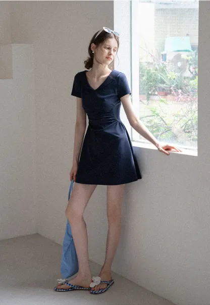 Women’s Sailor Collar Ruched Mini Dress