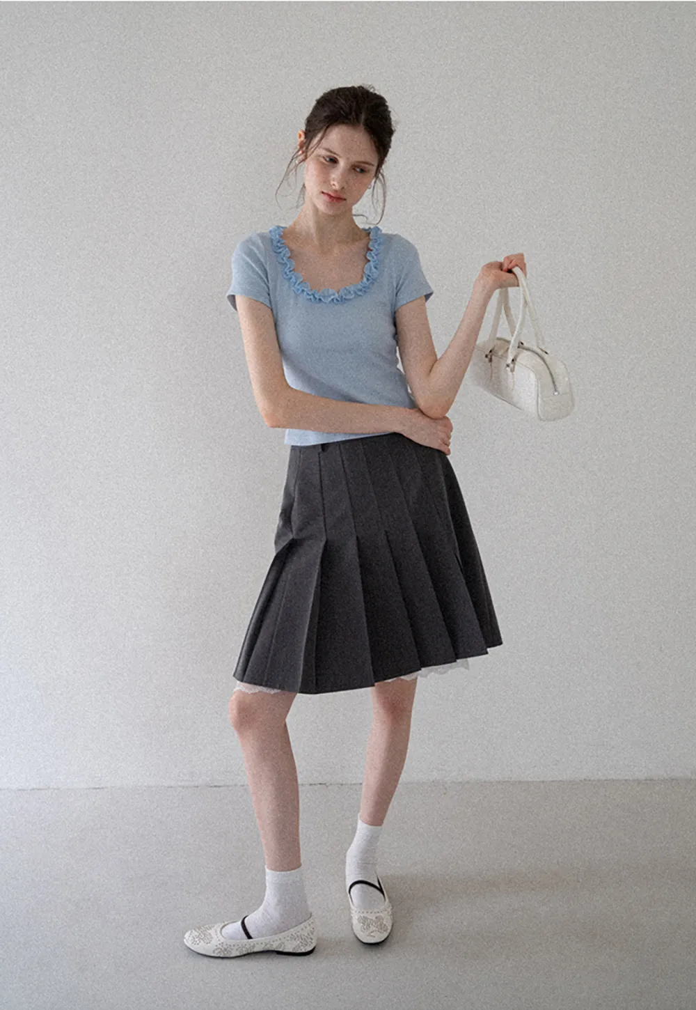 Pleated Mini Skirt with Lace Trim