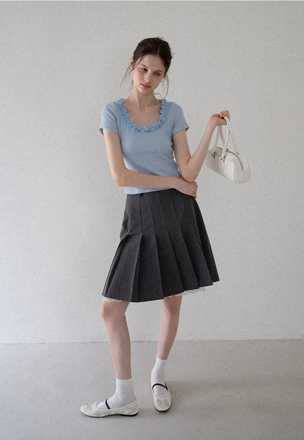 Pleated Mini Skirt with Lace Trim